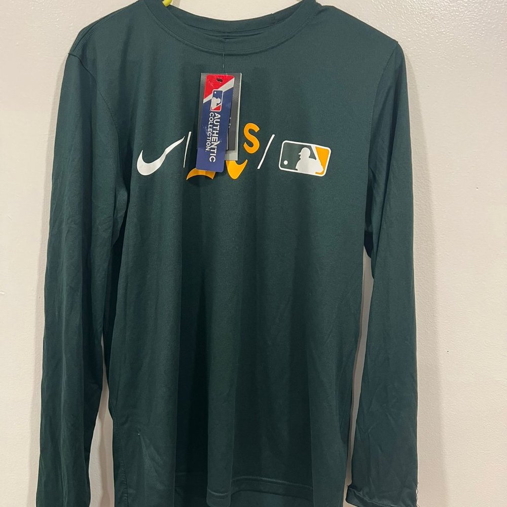 Nike Oakland A's long sleeve dri-fit sport shirt. Baseball Authentic Collection